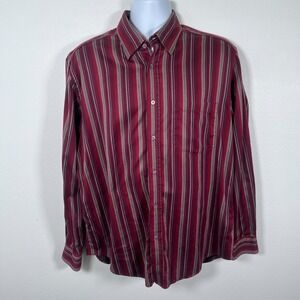Vintage Bugatchi Uomo Mens Button Down Shirt Sz L Striped Disco Sopranos Red 90s